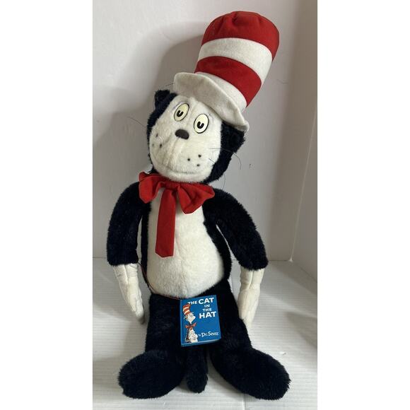 Vintage Dr. Seuss Cat In The Hat Plush Stuffed Animal W/ Attached Mini Book 1995 - Picture 1 of 5
